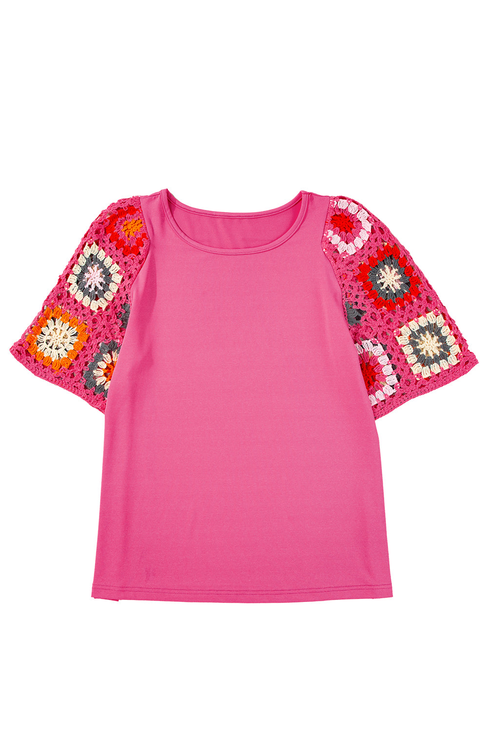 Camiseta con mangas de crochet y estampado floral ahuecado estilo boho turquesa