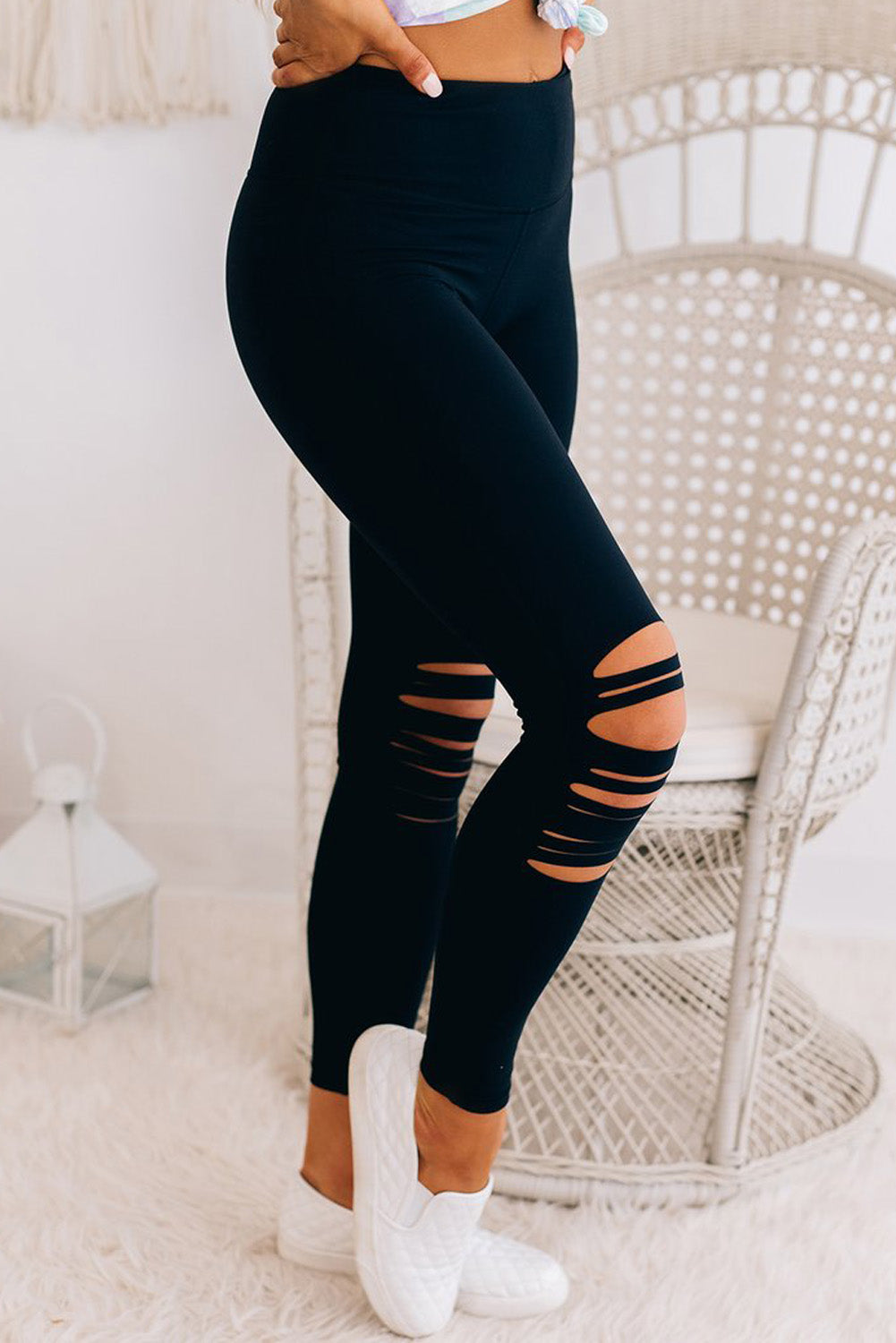 Black Cut-out Skinny High Waist Leggings | XS - 2XL | 2 COLORS