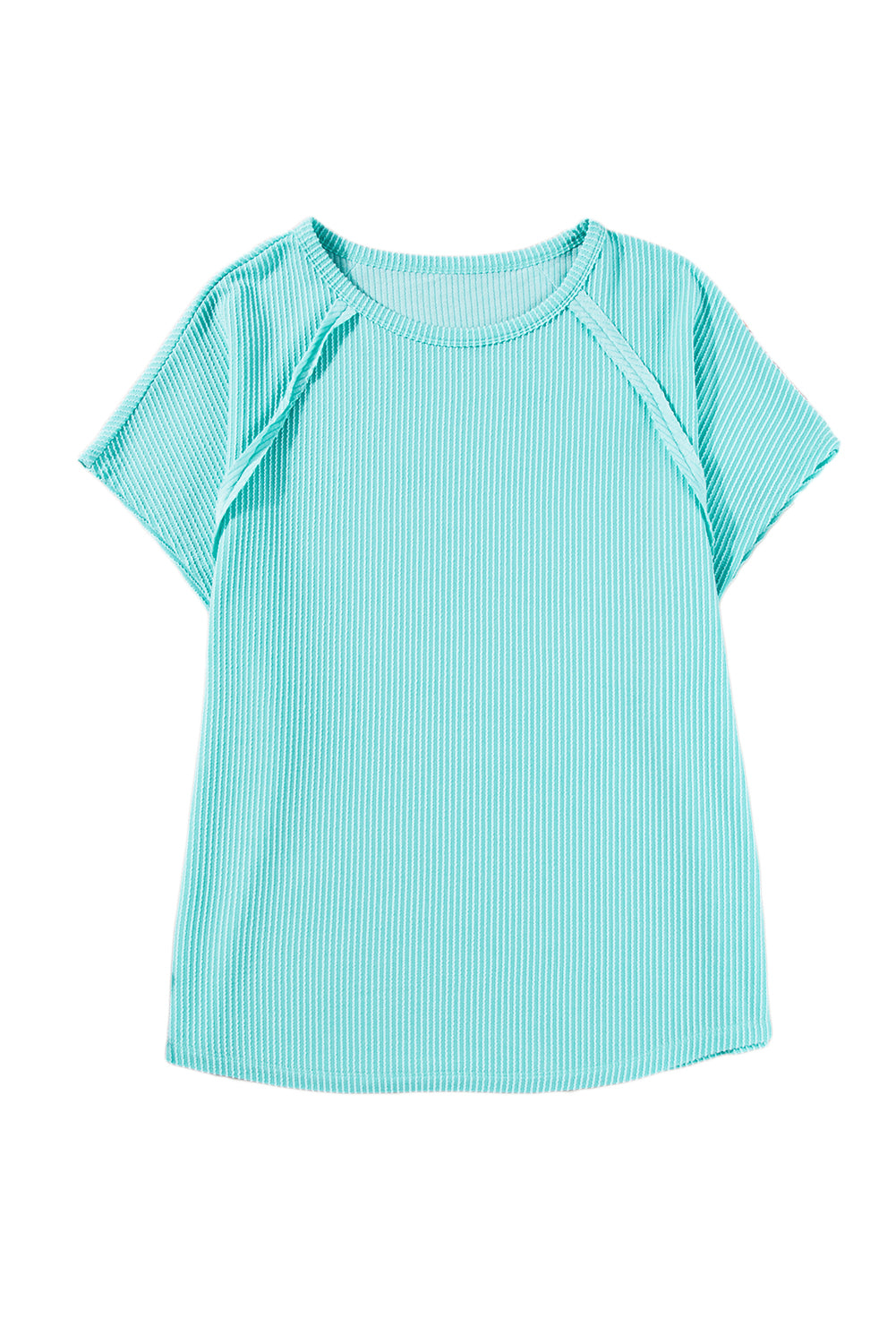 Camiseta informal de canalé con costuras expuestas en color azul claro, talla grande