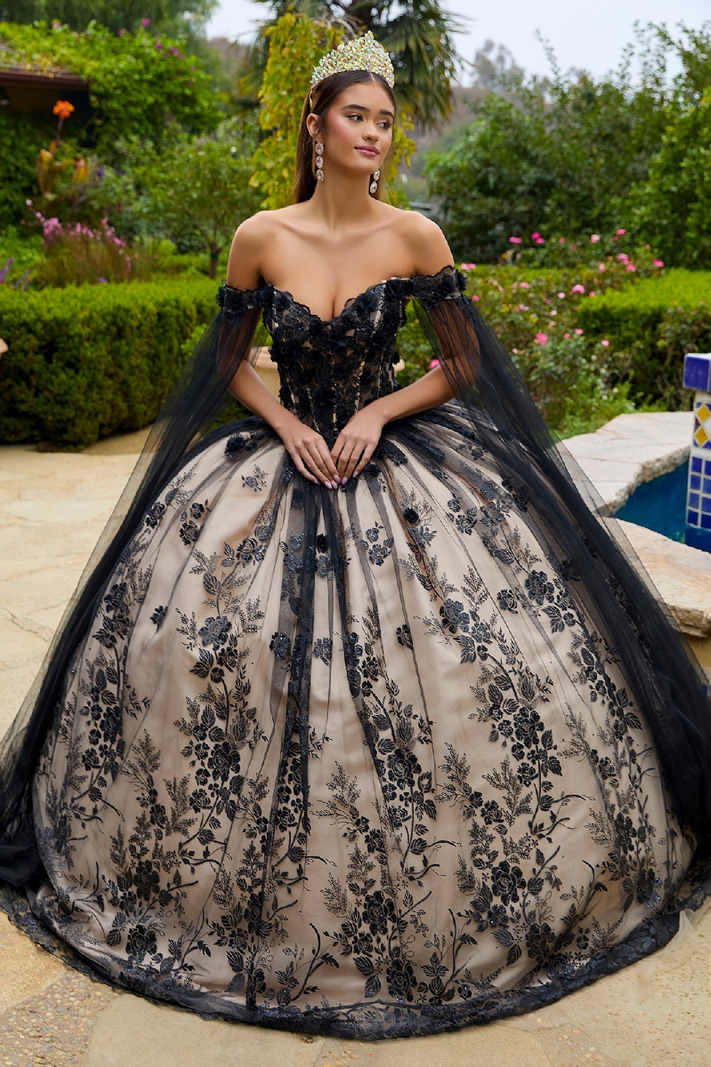 3-D Floral Applique Glitter Embellished Dress