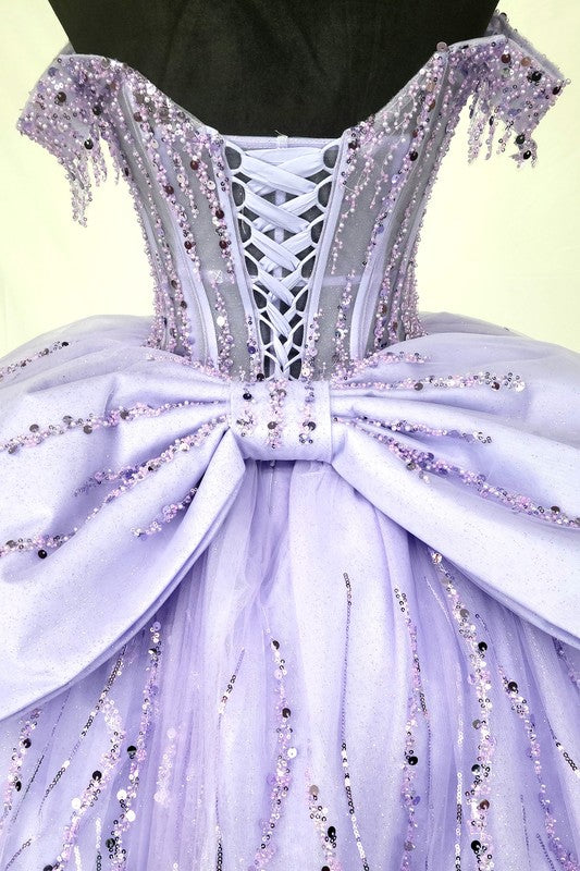 Off the shoulder Bead and Sequin Detailed Dress