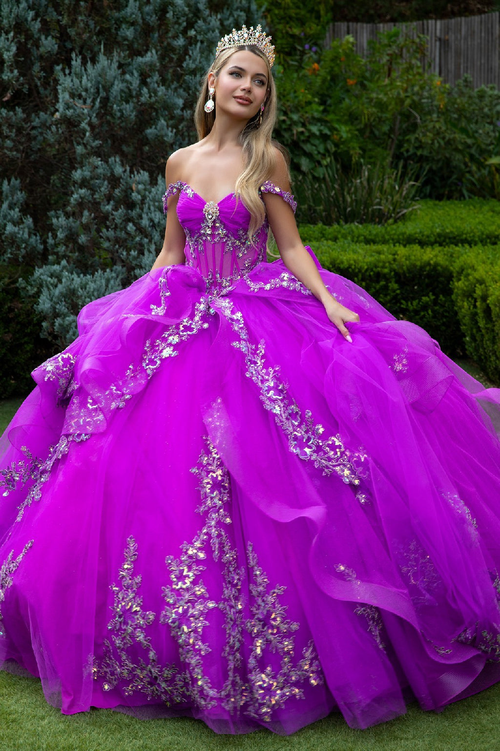 Embellished Off The Shoulder Corset Ruffle Dress