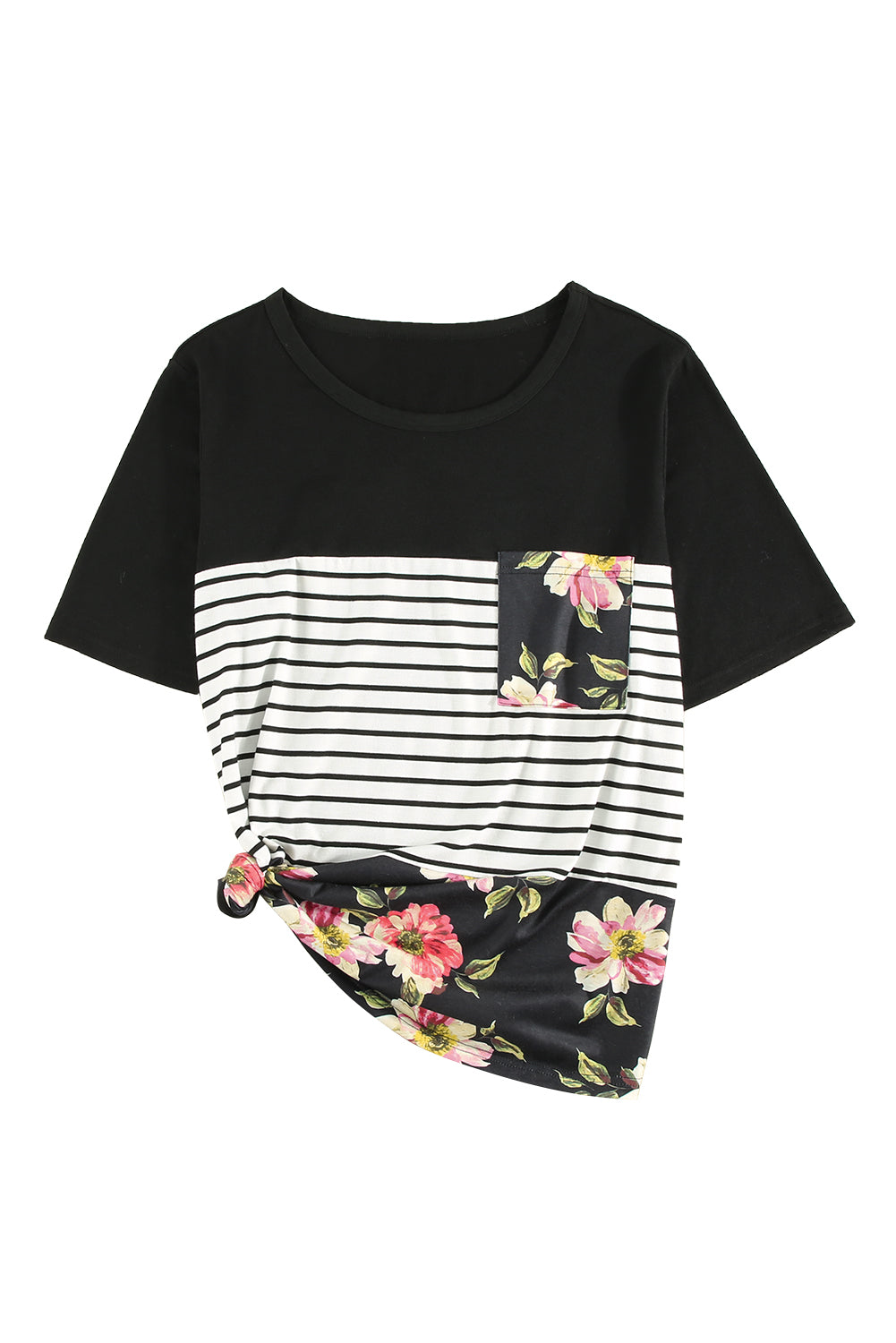 Blusa informal con estampado floral y rayas negras en talla grande