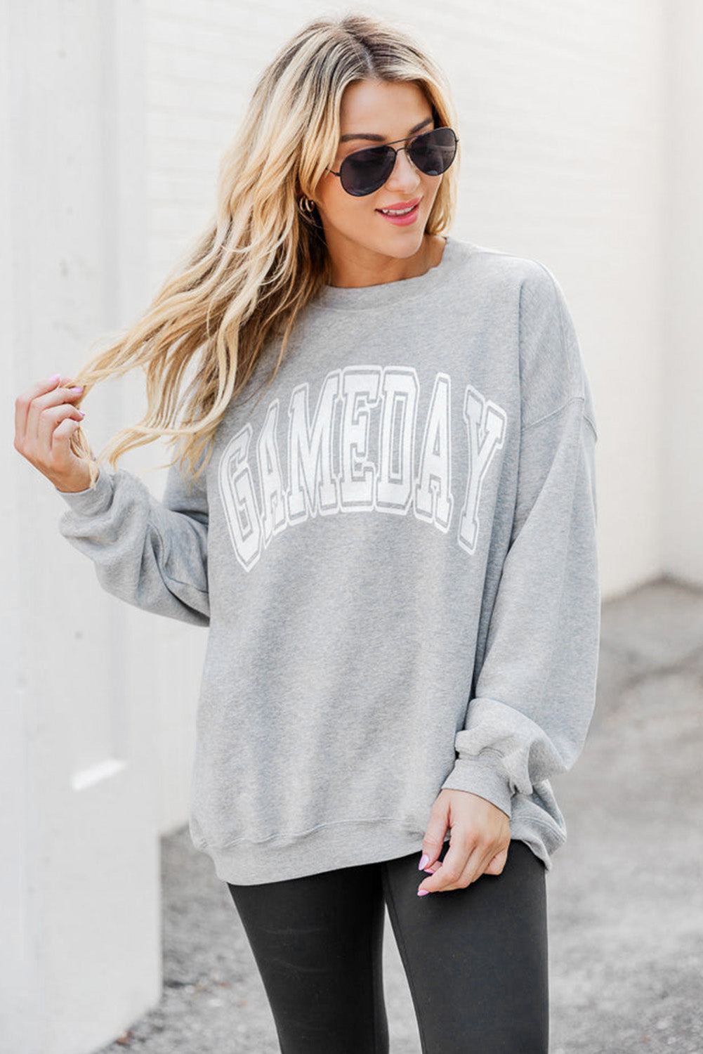 Gray Round Neck GAMEDAY Letter Sweatshirt