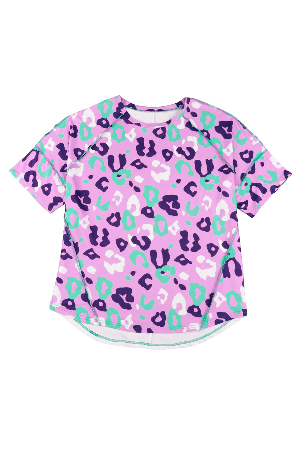 Camiseta de manga corta con estampado de leopardo morado de talla grande