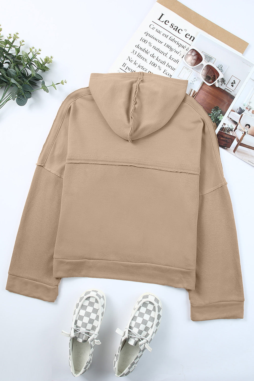 Black Solid Color Button Front Basic Pullover Hoodie