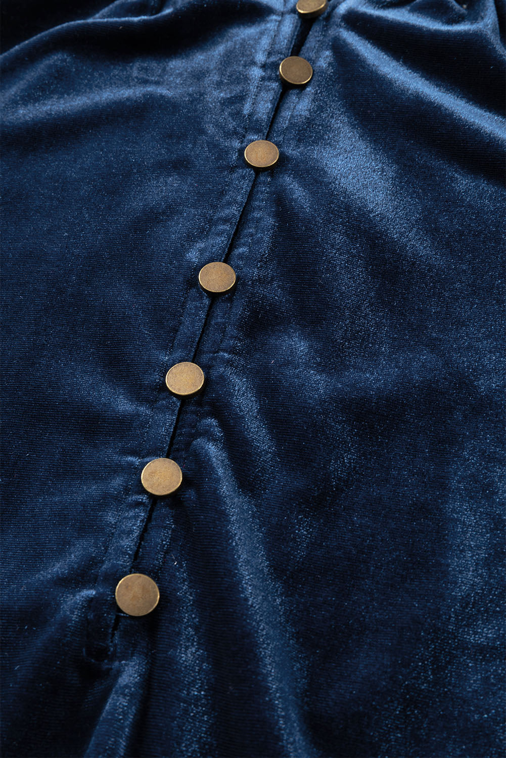 Green Frilled Neck Buttoned Front Velvet Top