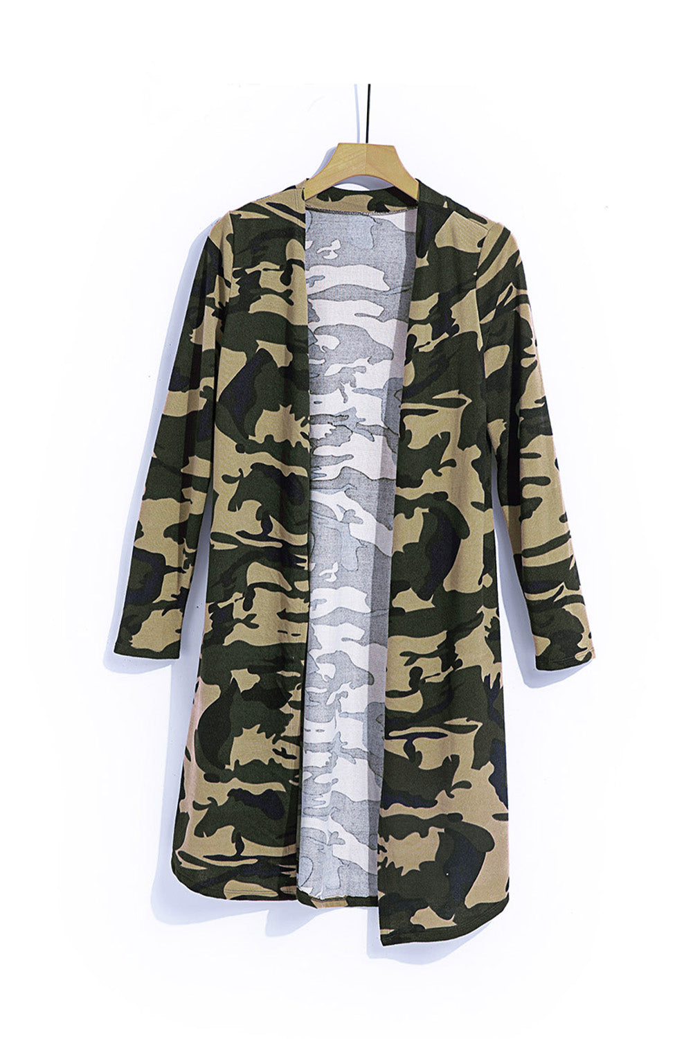 Cárdigan largo con estampado de camuflaje verde