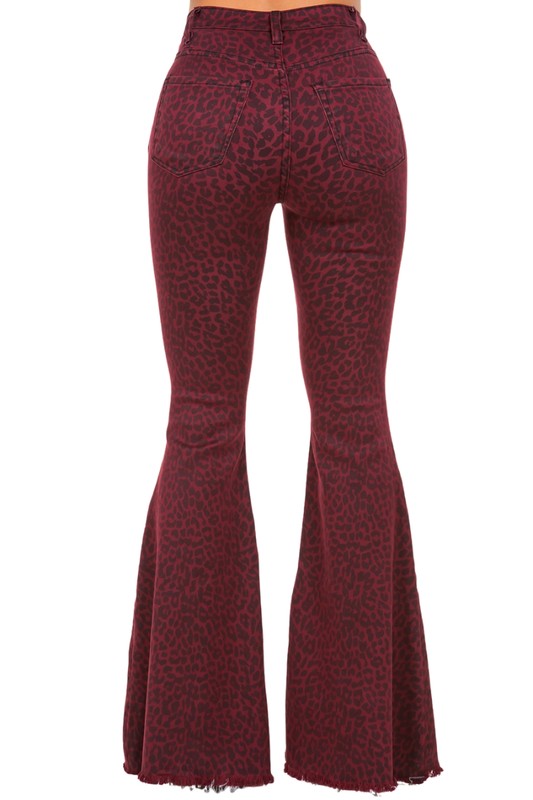 Leopard Bell Bottom Jean in Burgundy - 33.5 Inseam