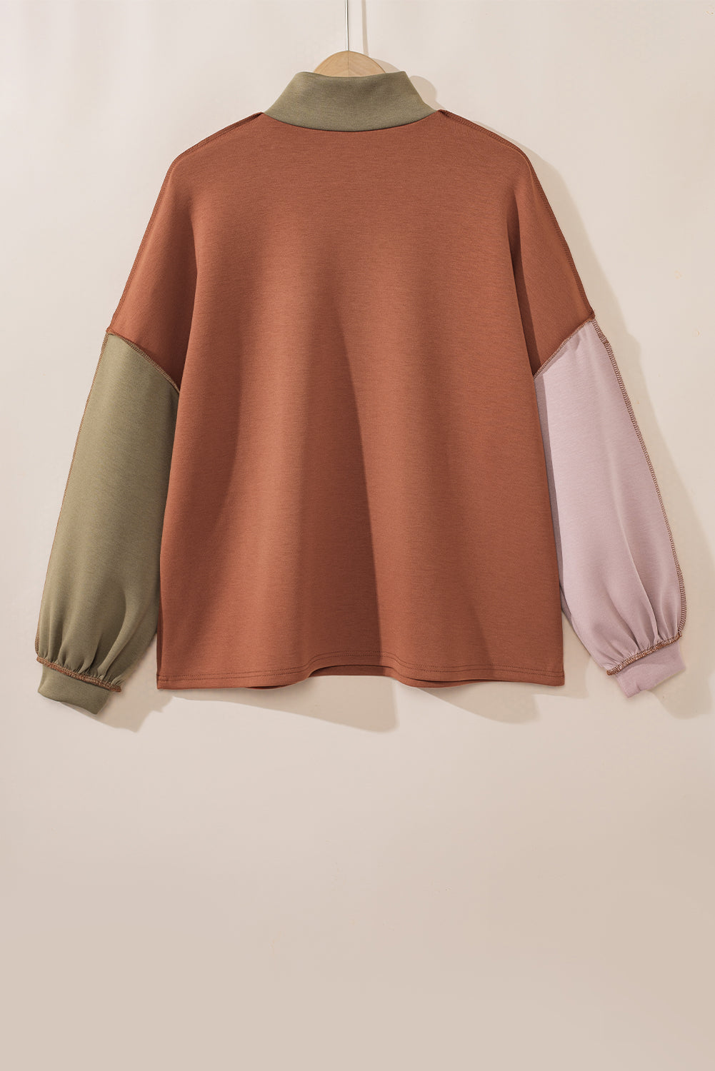 Sudadera con cremallera de un cuarto y costuras expuestas en bloques de color de talla grande Gold Flame