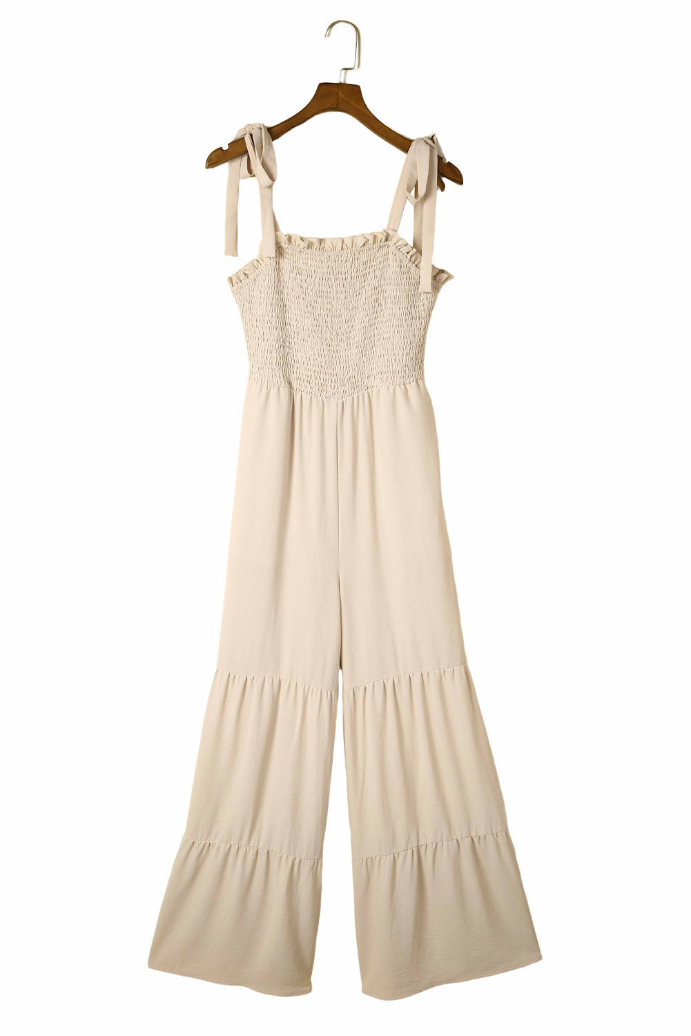 Dark Blue Tie Straps Shirred Casual Tiered Wide Leg Jumpsuit