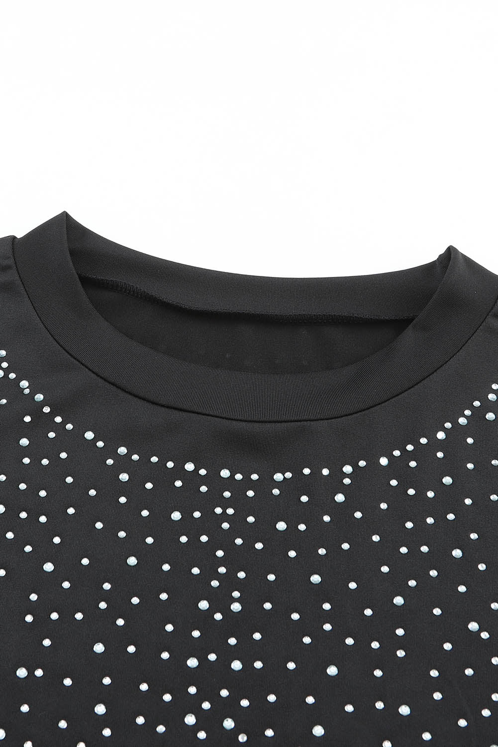 Body de manga corta con cuello redondo y diamantes de imitación negros