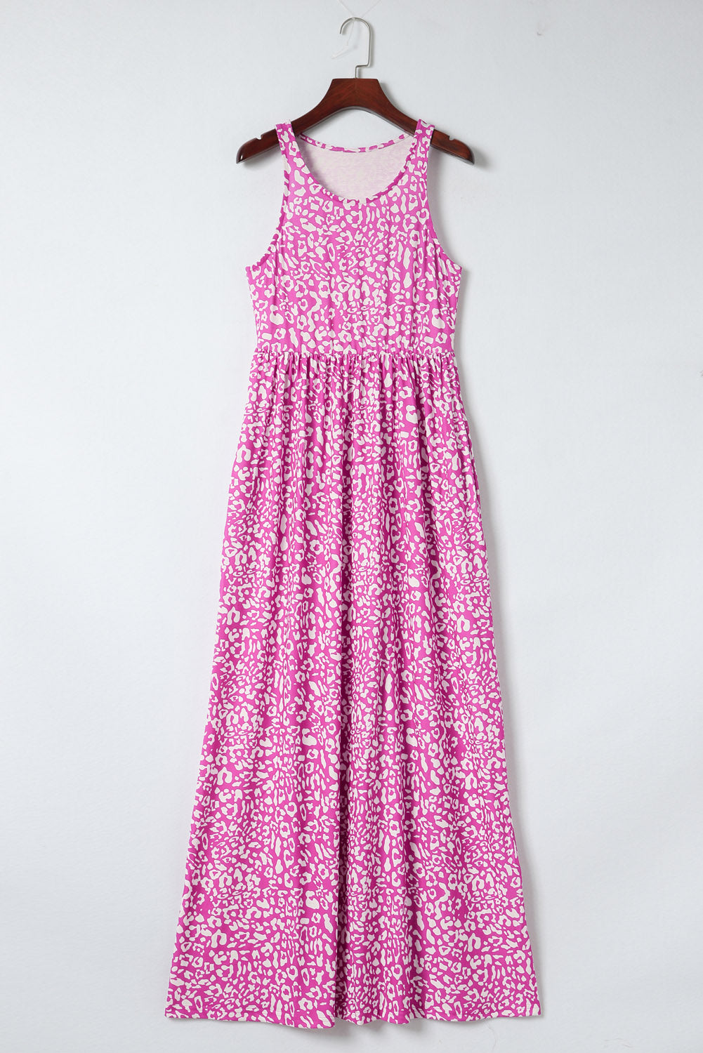 Vestido largo sin mangas con bolsillos y estampado de leopardo gris