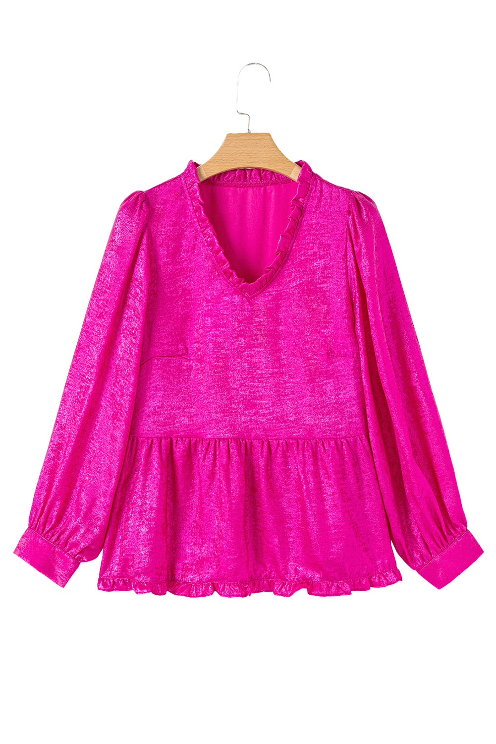Gold Metallic Frill V Neck Puff Sleeve Babydoll Blouse
