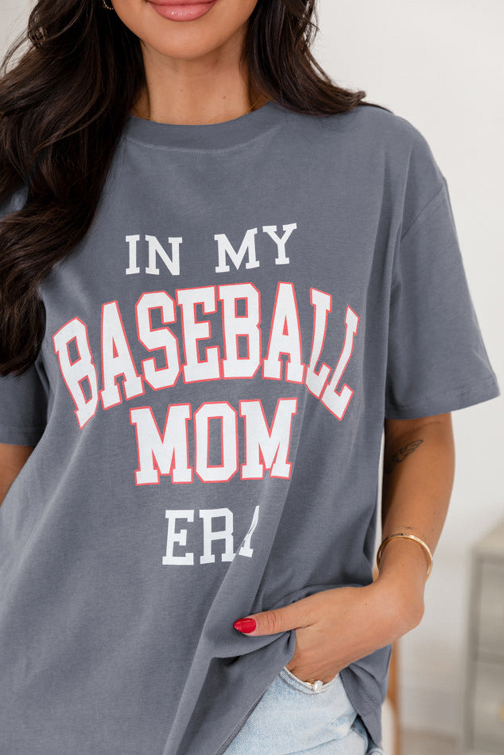 Gray IN MY BASEBALL MOM ERA Crewneck Tee