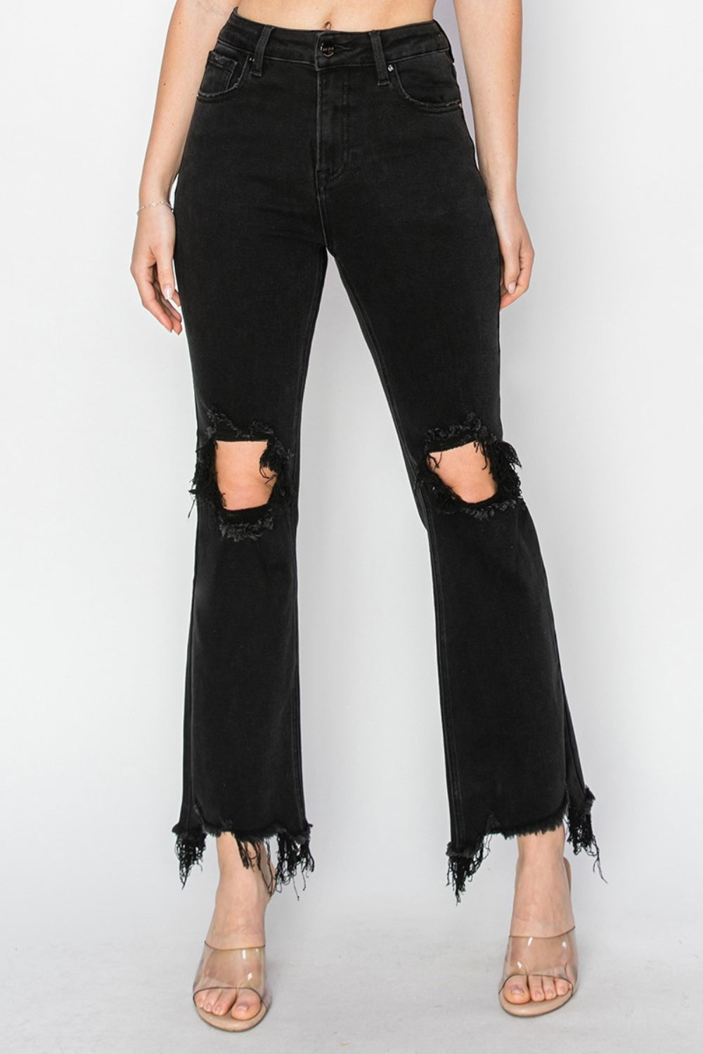 RISEN Full Size Distressed Raw Hem Jeans with Pockets | REG - PLUS