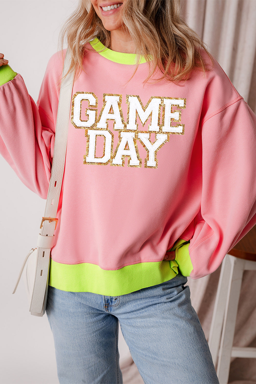 Sudadera con cuello redondo y bloques de color rosa GAME DAY