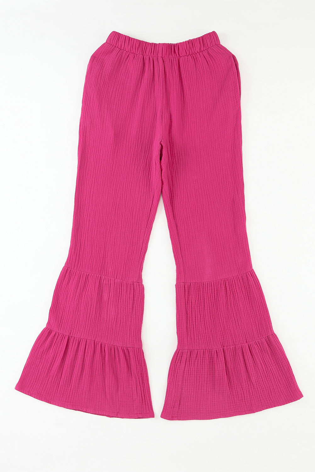 Plain Cotton Tiered Ruffle Flare High Waisted Pants
