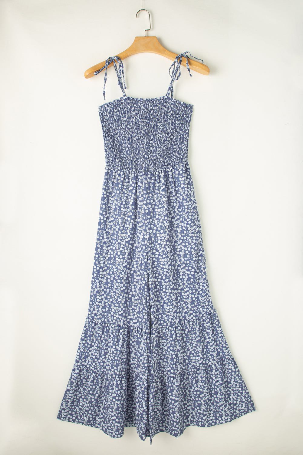 Dusk Blue Floral Print Spaghetti Straps Smocked Wide Leg Jumpsuit | S - 2XL | 4 COLORS