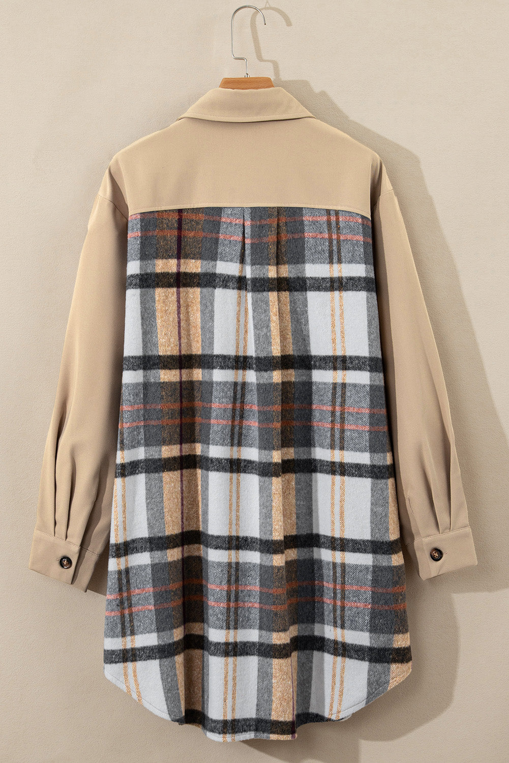 Khaki Plaid Patchwork Long Sleeve Jacket