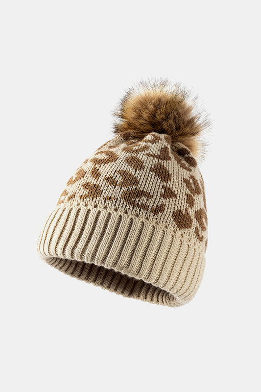 Gorro con puños y pompones de leopardo