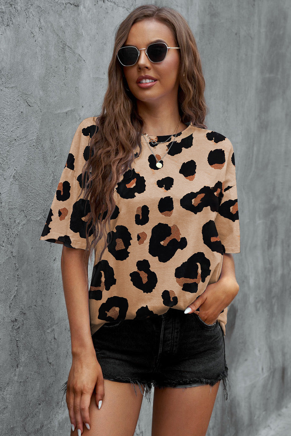 Camiseta informal estilo boyfriend de gran tamaño con estampado de guepardo marrón