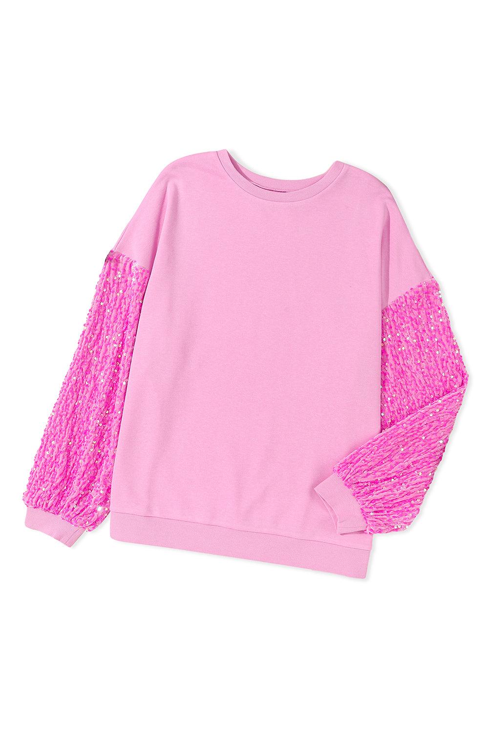 Orchid Petal Sequin Patchwork Long Sleeve Pullover Top