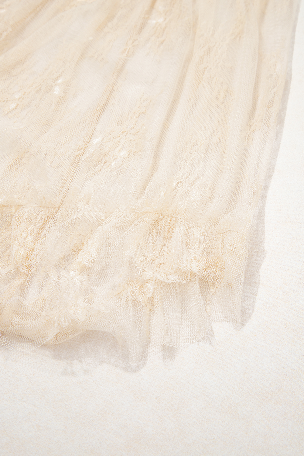Beige Lace Cascading Tiered High Waist Maxi Skirt