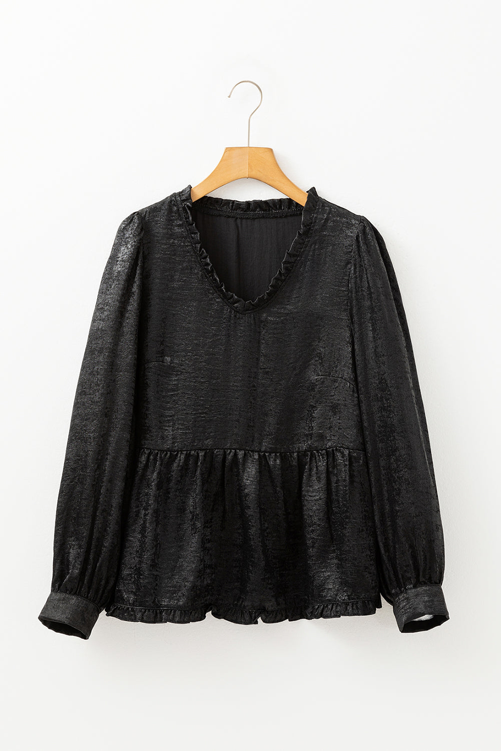 Gold Metallic Frill V Neck Puff Sleeve Babydoll Blouse