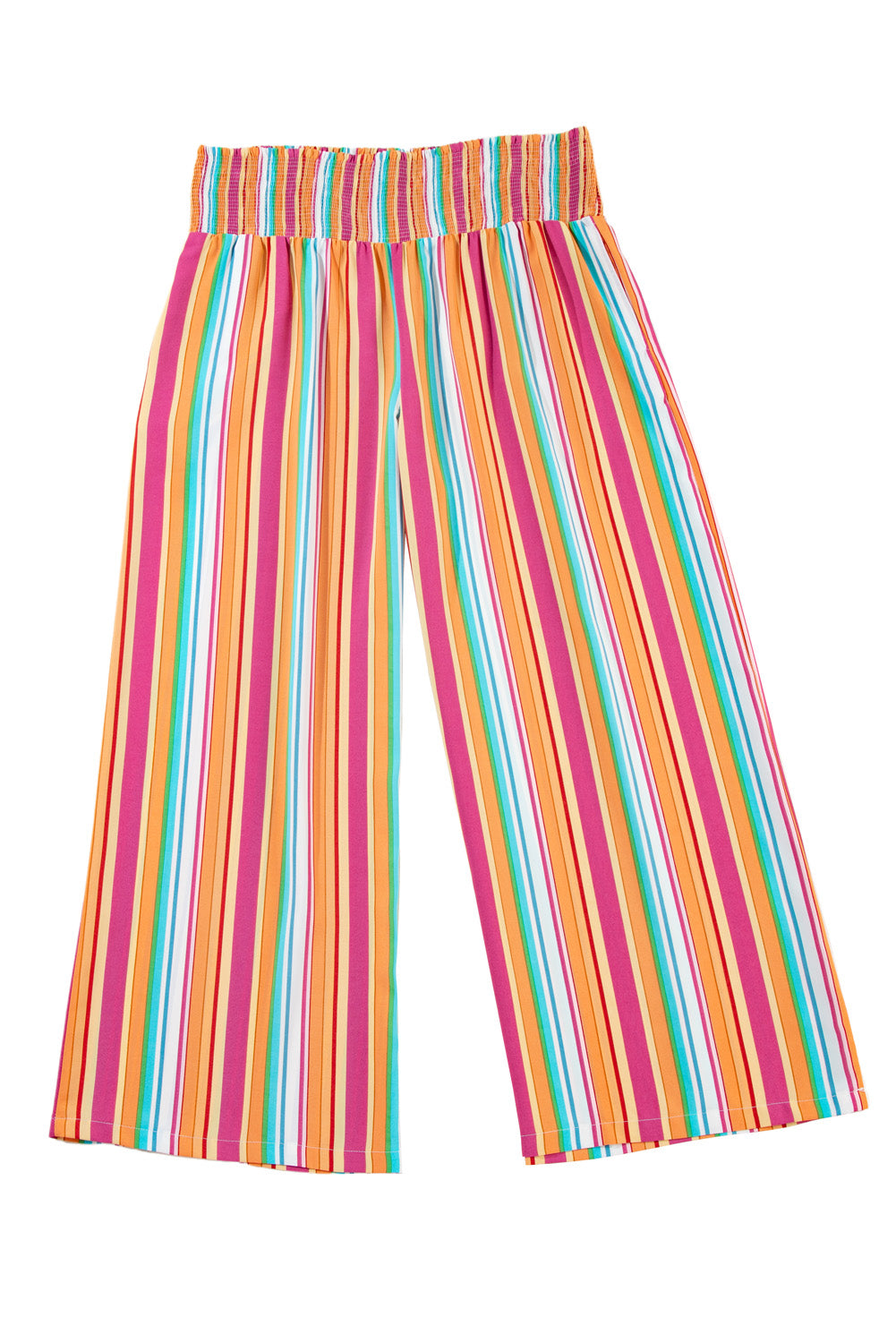 Pantalones holgados con cintura fruncida y rayas bohemias en color naranja de talla grande