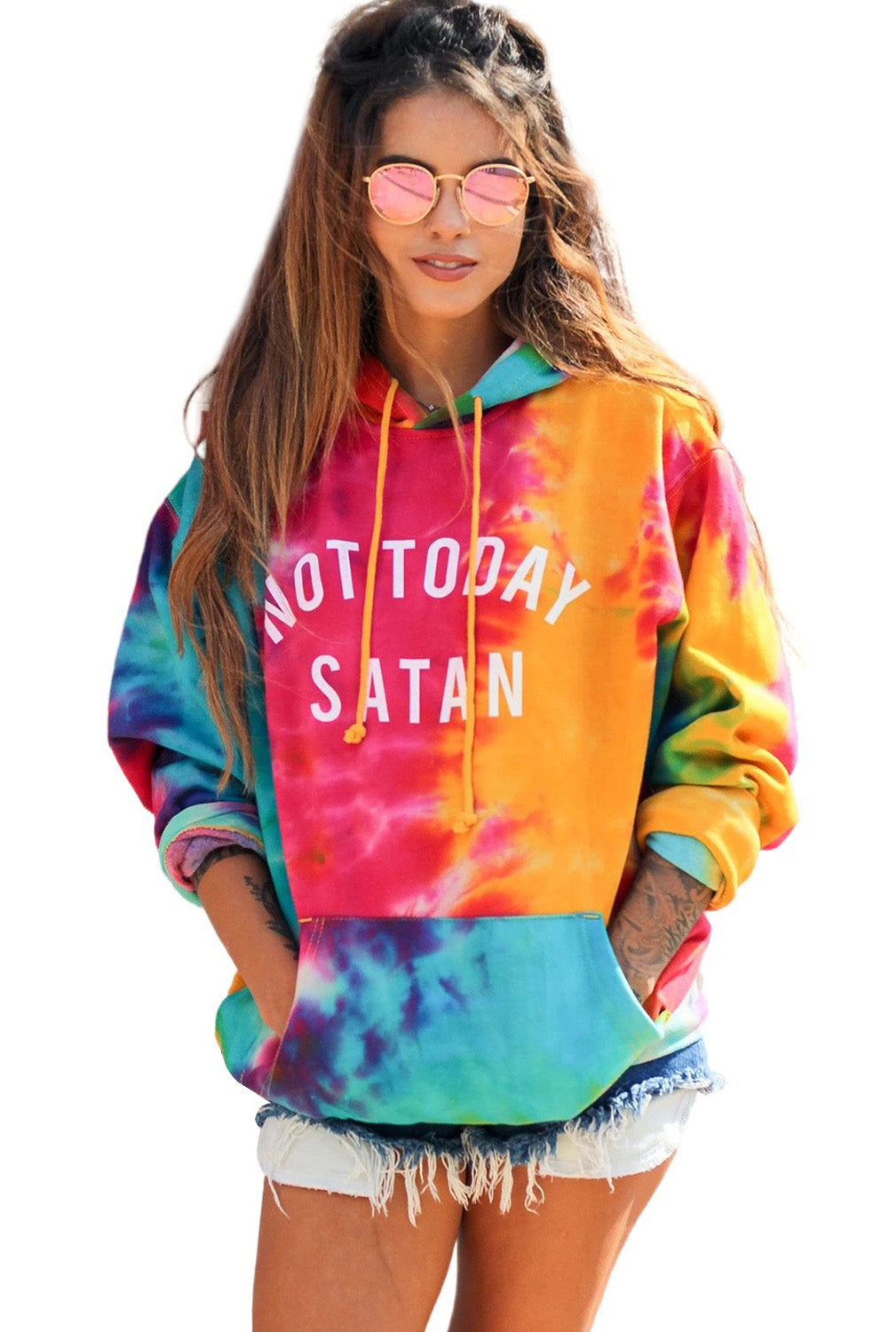 Sudadera con capucha teñida con el mensaje Not Today Satan