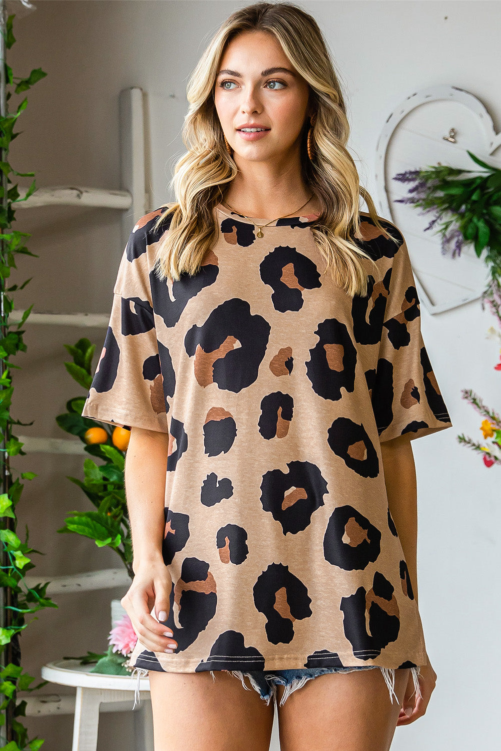 Brown Cheetah Casual Oversized Boyfriend Style T Shirt