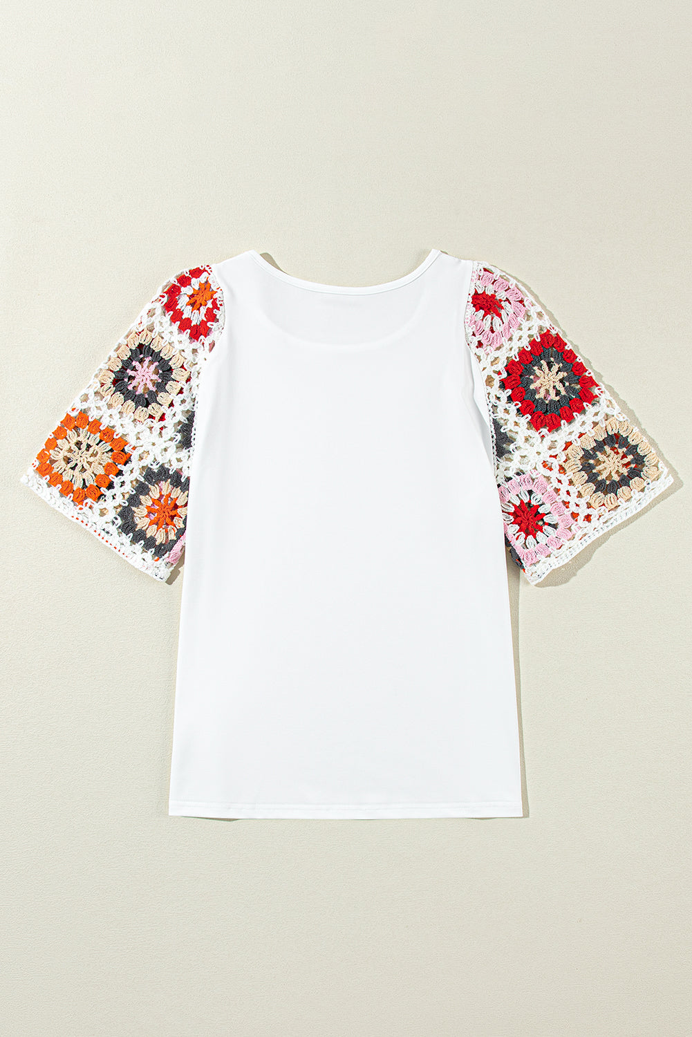Camiseta con mangas de crochet y estampado floral ahuecado estilo boho turquesa