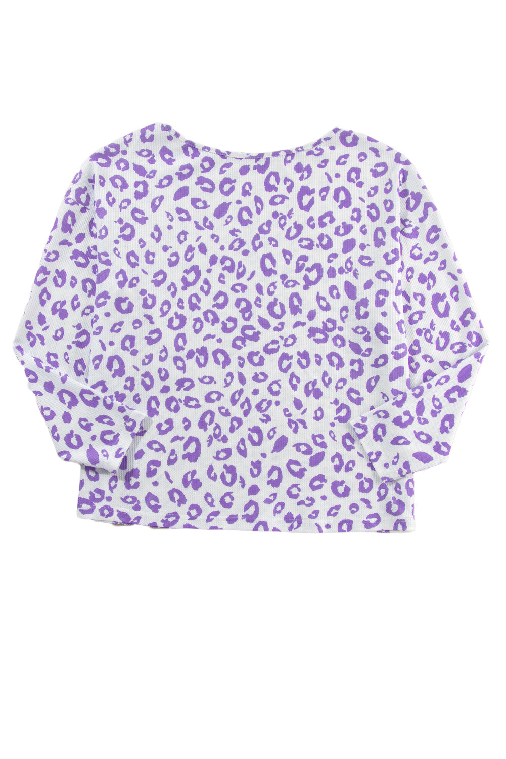 Blusa de punto gofre con hombros caídos y escote barco con estampado de leopardo morado en talla grande