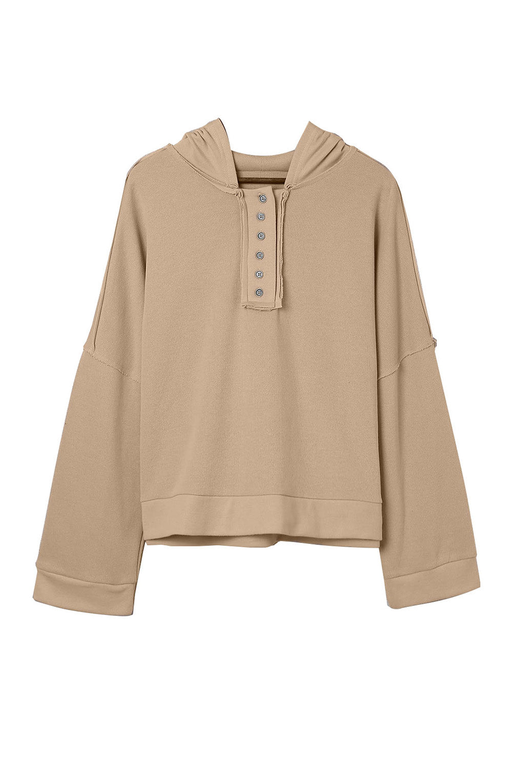 Black Solid Color Button Front Basic Pullover Hoodie