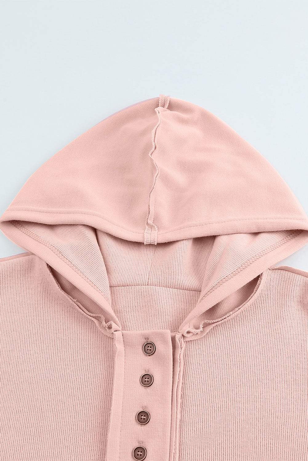 Black Solid Color Button Front Basic Pullover Hoodie