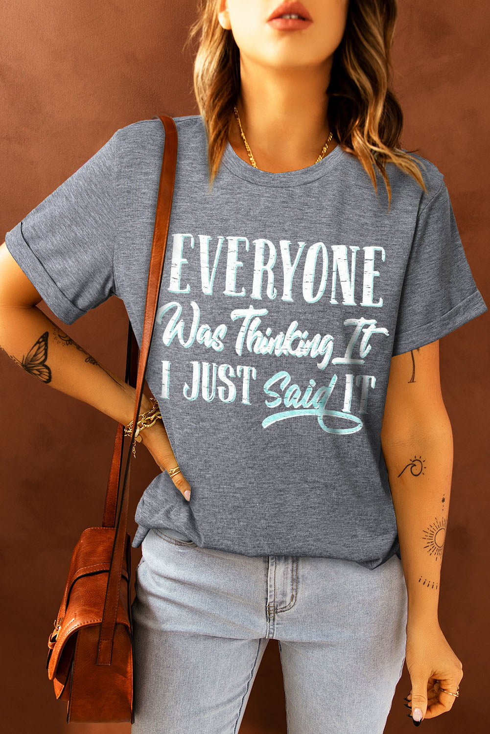 Gray EVERYONE Was Thinking It Letter Print Graphic Tee