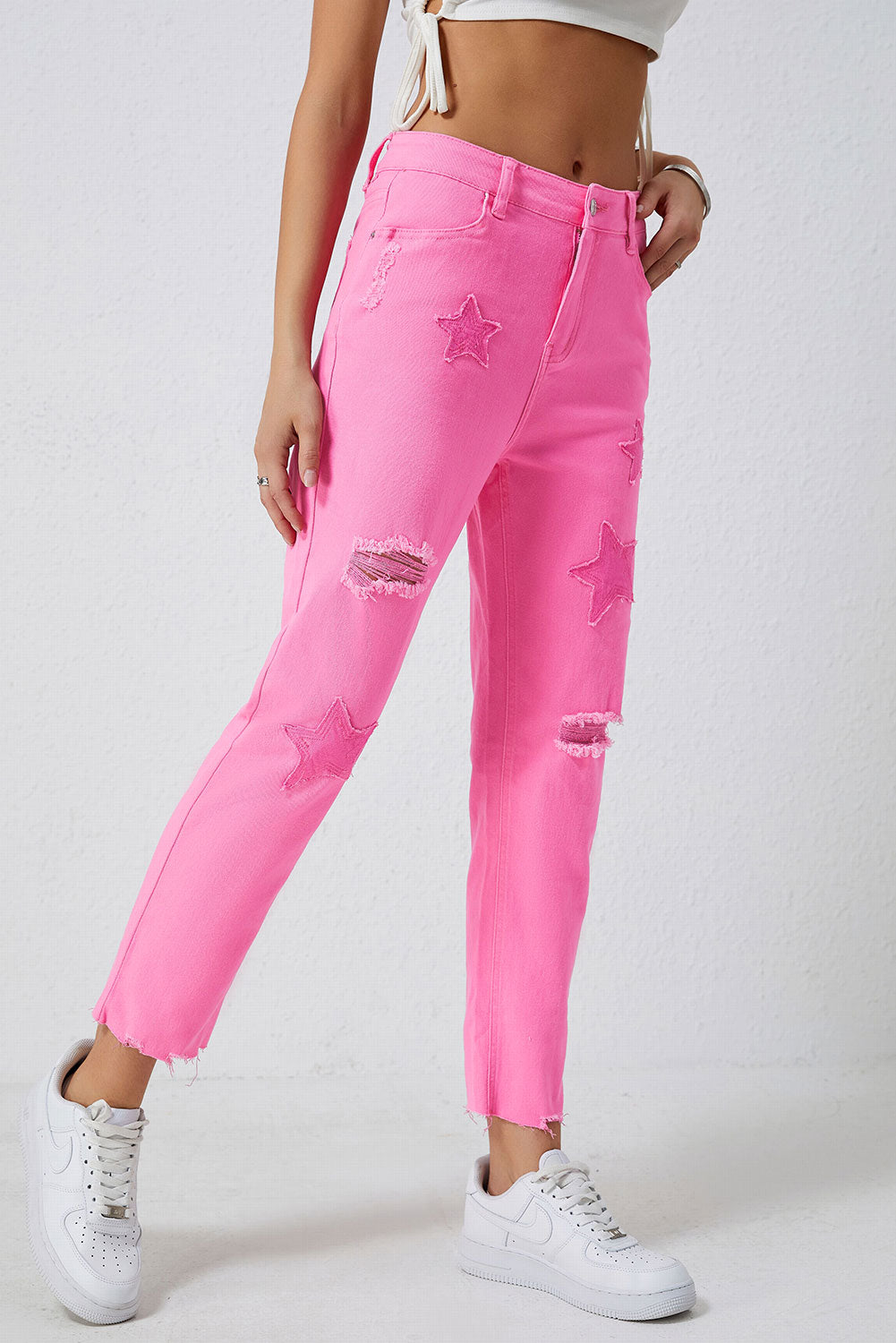 Star Raw Hem Distressed Jeans | REG - PLUS