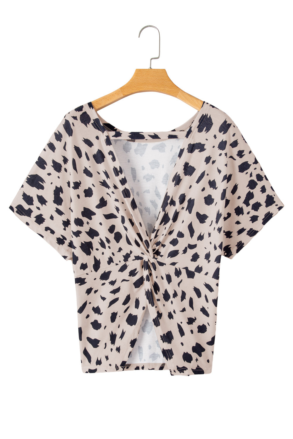 Blusa de talla grande con espalda abierta y estampado de leopardo color caqui