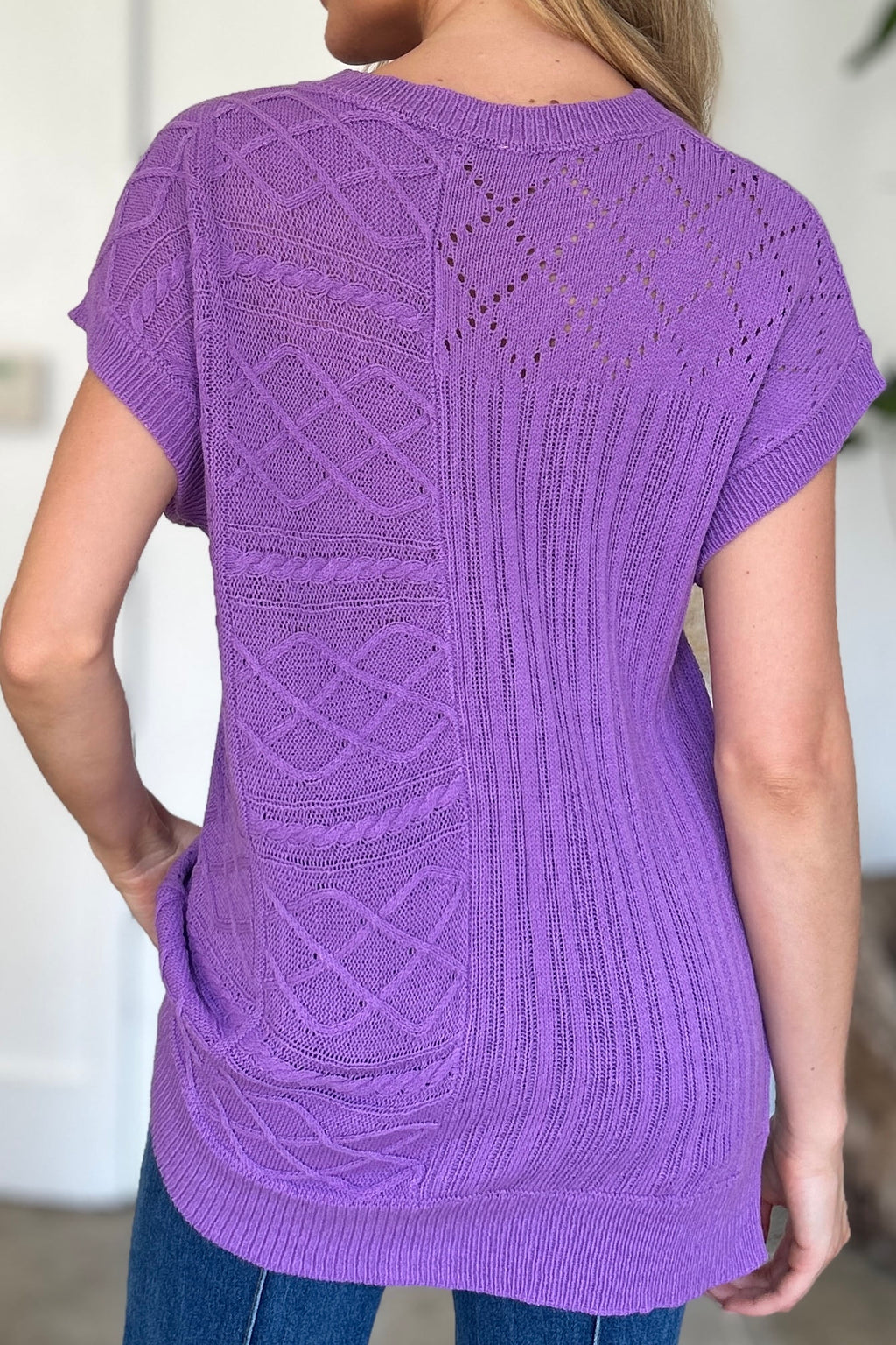 Suéter de cuello redondo y manga corta de punto trenzado de Double Take | Tallas grandes | S - XL | 2XL - 3XL | 5 COLORES