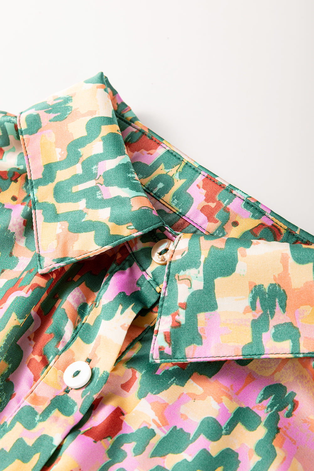 Dark Green Geometric Print Button Up Shirt