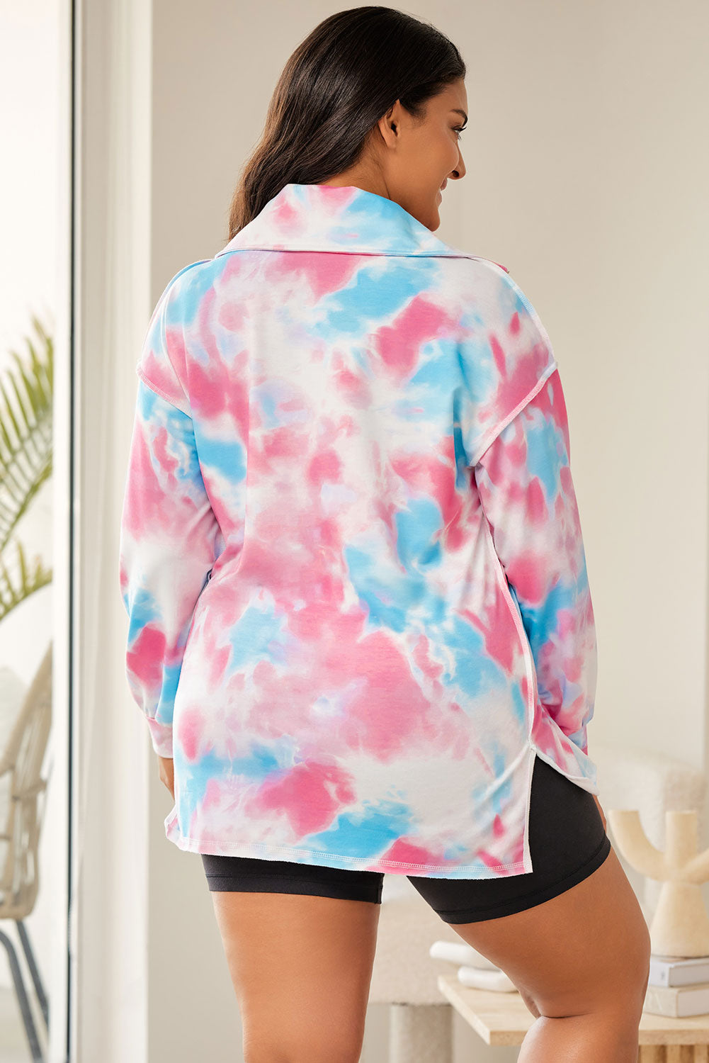 Sudadera con cuello y cremallera en color multicolor y efecto tie-dye en talla grande 