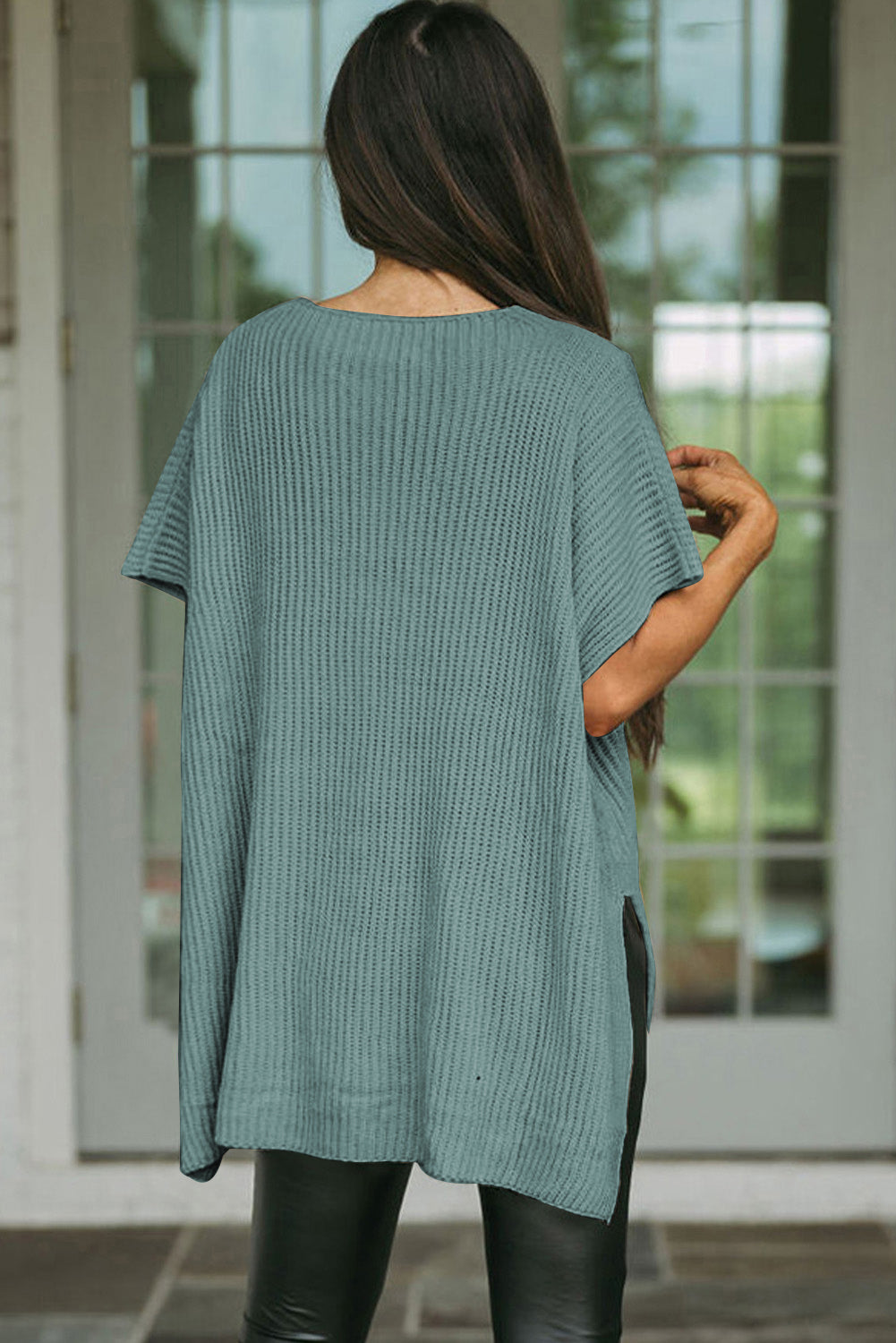 Top de punto de gran tamaño con mangas cortas estilo dolman y abertura lateral en color gris | S - XL | 3 COLORES