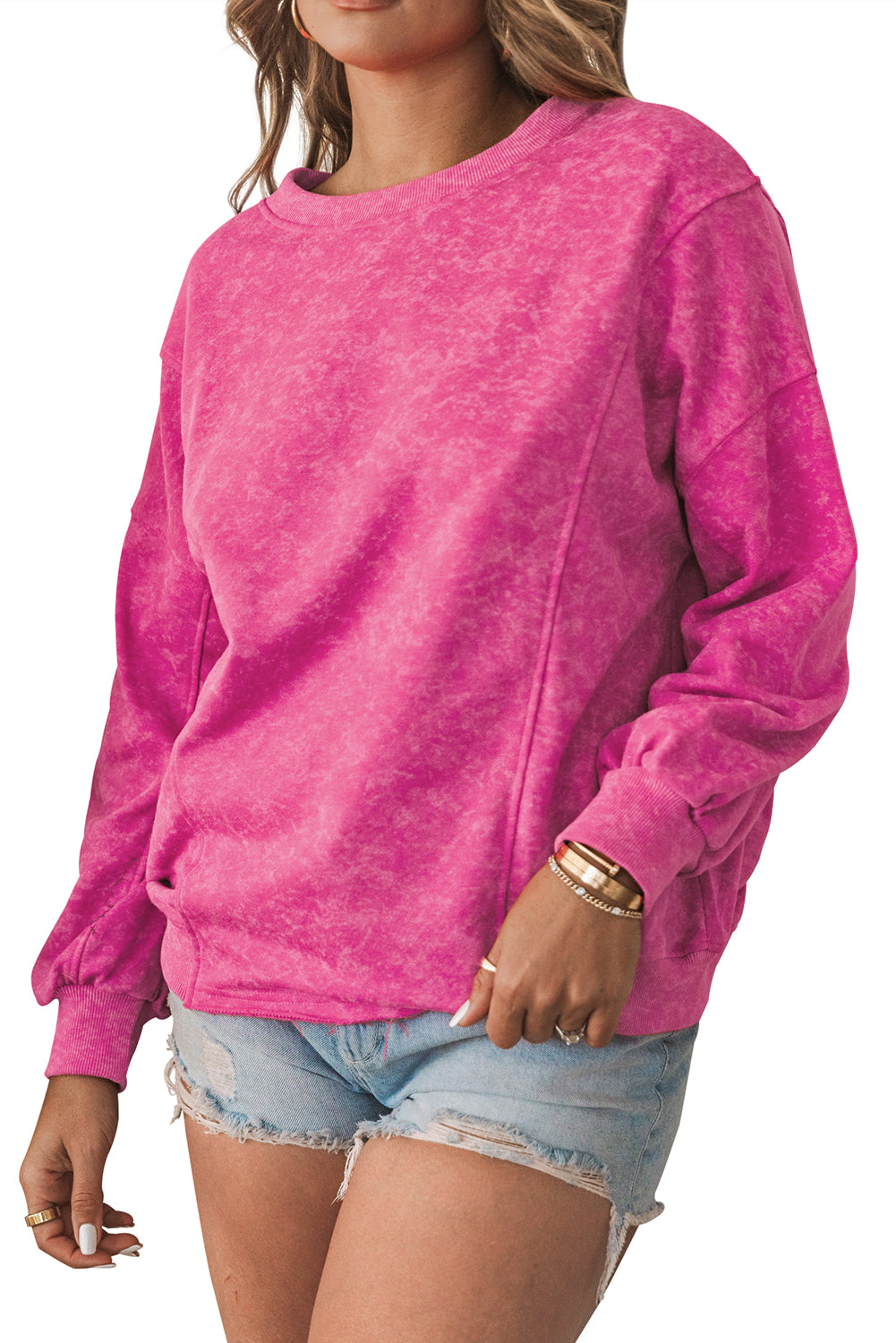 Sudadera informal holgada con efecto desgastado de color rosa