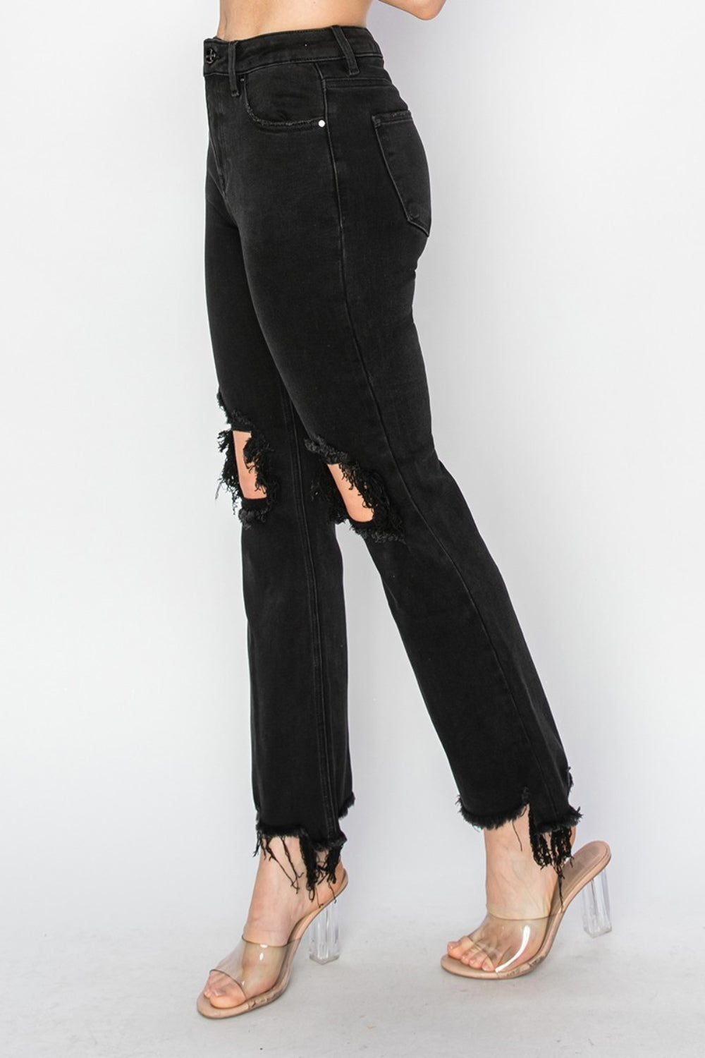 RISEN Full Size Distressed Raw Hem Jeans with Pockets | REG - PLUS