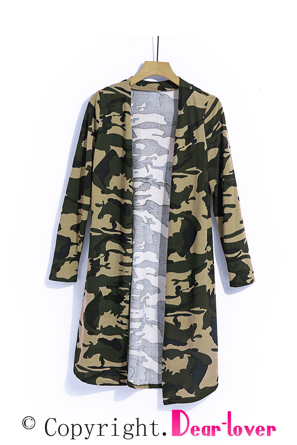 Cárdigan largo con estampado de camuflaje verde