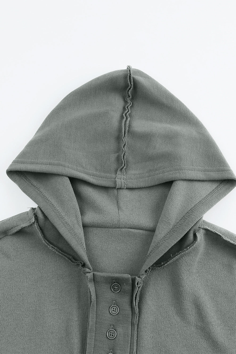 Black Solid Color Button Front Basic Pullover Hoodie