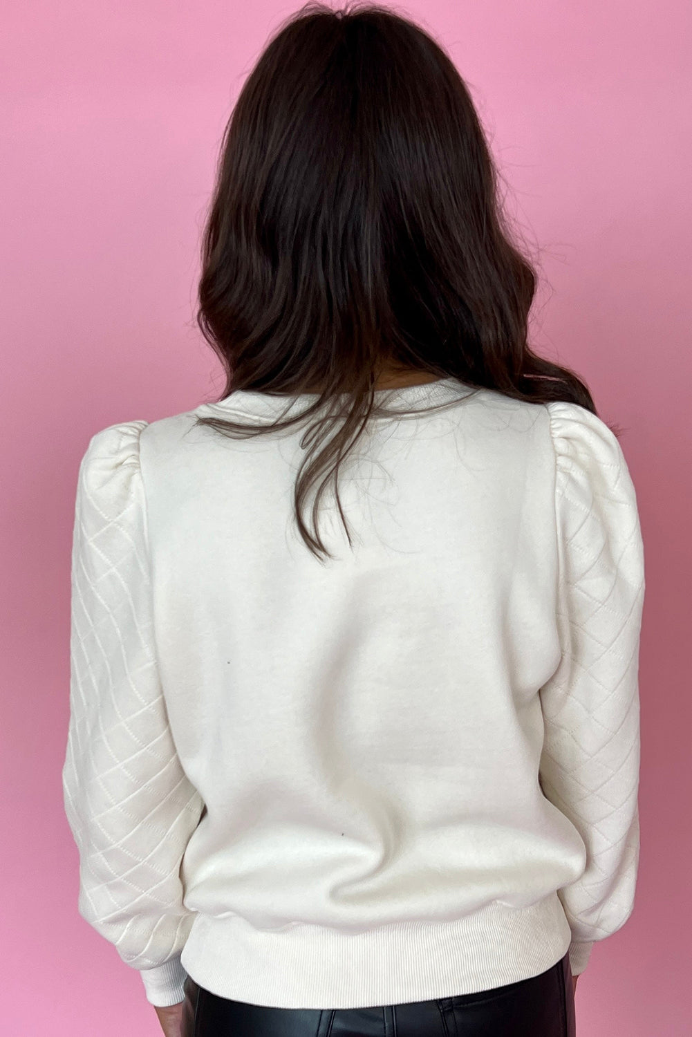 Sudadera con cuello redondo y mangas abullonadas de color blanco liso