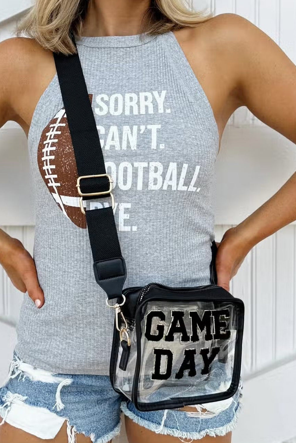 Bolsa transparente para estadio con estampado GAME DAY de chenilla