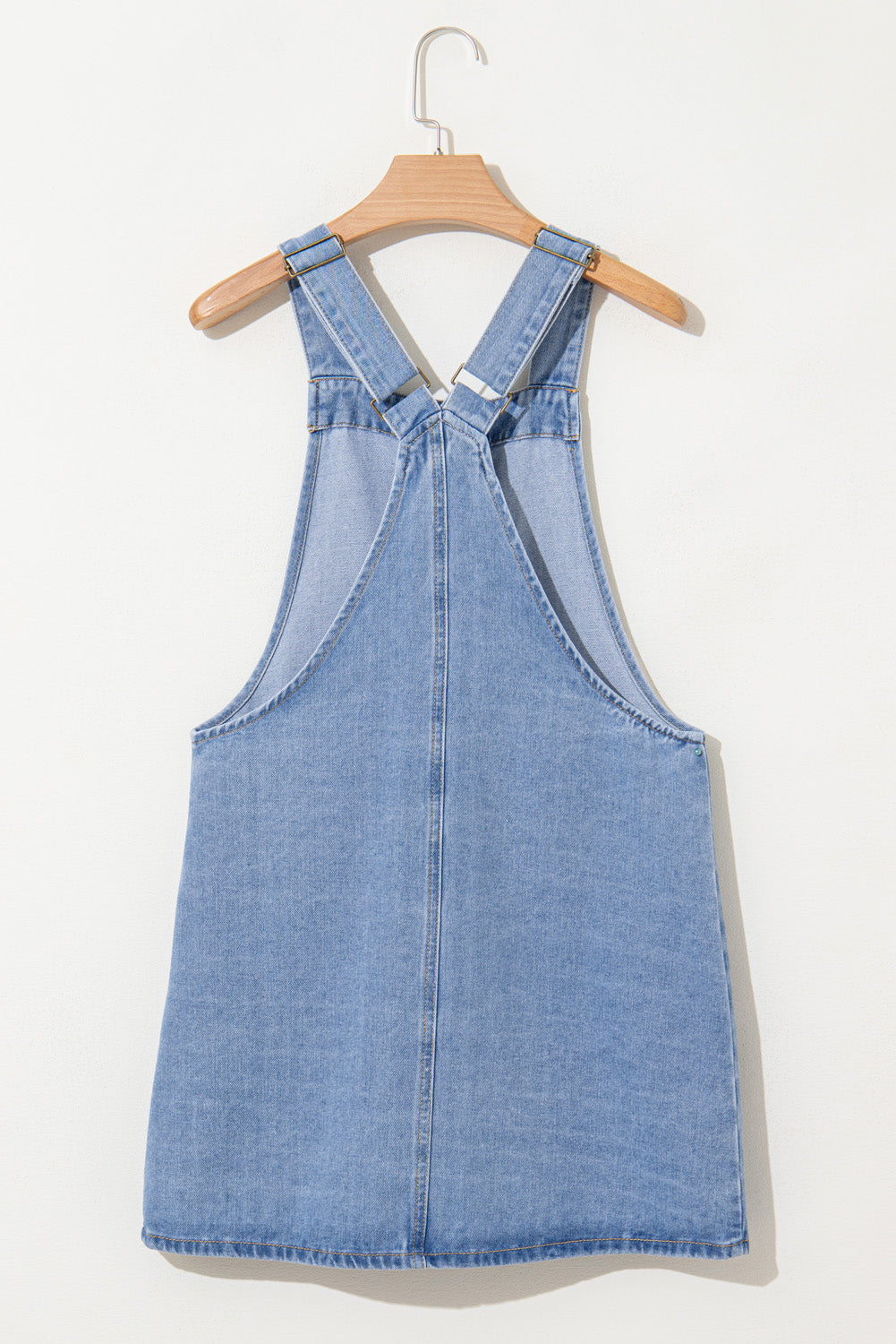 Medium Grey Wide Strap Button Front Pocketed Denim Short Dress